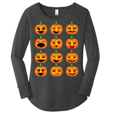 Halloween Pumpkin Emojis Smiley Face Women's Perfect Tri Tunic Long Sleeve Shirt