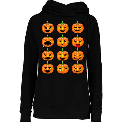 Halloween Pumpkin Emojis Smiley Face Womens Funnel Neck Pullover Hood