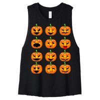 Halloween Pumpkin Emojis Smiley Face Women's Racerback Cropped Tank