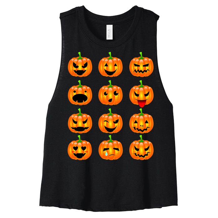 Halloween Pumpkin Emojis Smiley Face Women's Racerback Cropped Tank