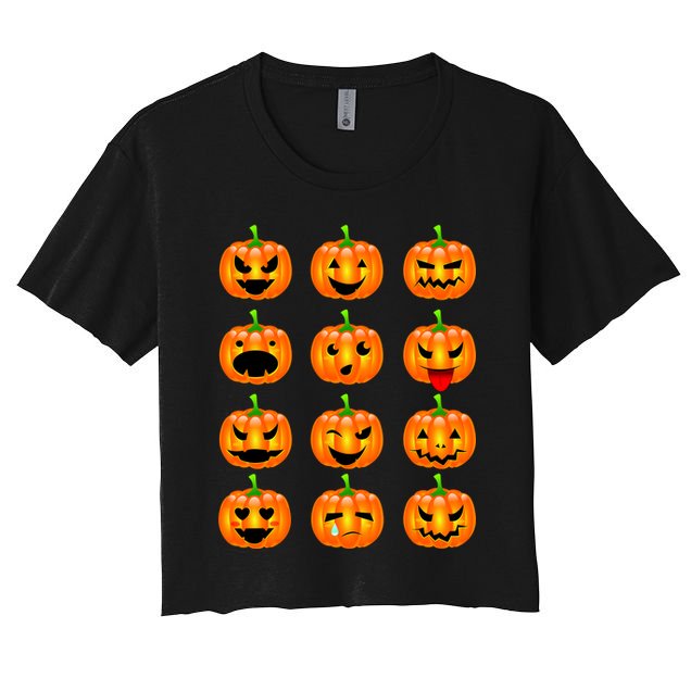 Halloween Pumpkin Emojis Smiley Face Crop Top
