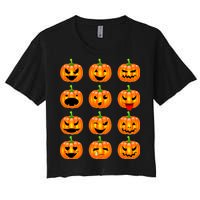 Halloween Pumpkin Emojis Smiley Face Women's Crop Top Tee