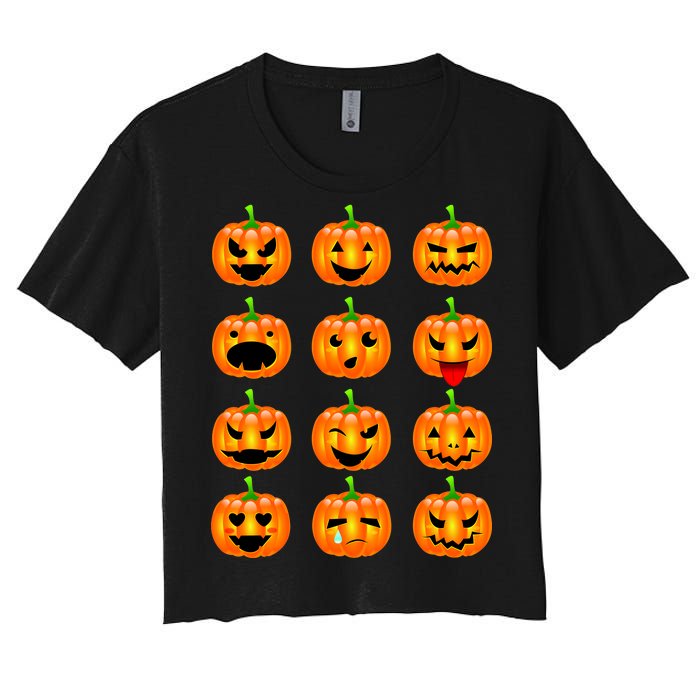 Halloween Pumpkin Emojis Smiley Face Women's Crop Top Tee