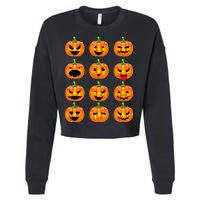 Halloween Pumpkin Emojis Smiley Face Cropped Pullover Crew