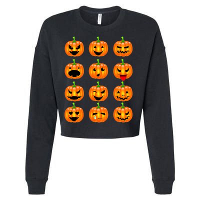 Halloween Pumpkin Emojis Smiley Face Cropped Pullover Crew