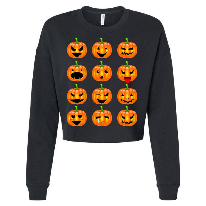 Halloween Pumpkin Emojis Smiley Face Cropped Pullover Crew