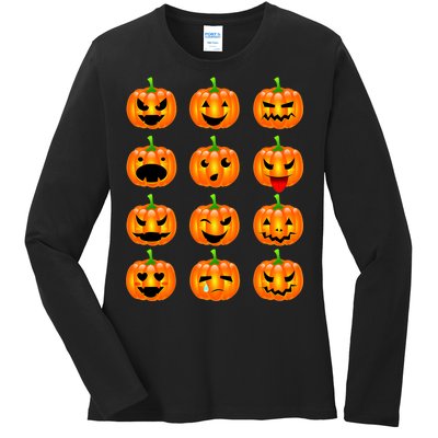 Halloween Pumpkin Emojis Smiley Face Ladies Long Sleeve Shirt