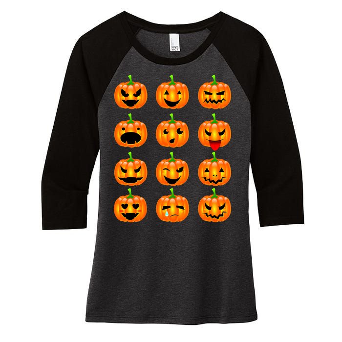 Halloween Pumpkin Emojis Smiley Face Women's Tri-Blend 3/4-Sleeve Raglan Shirt