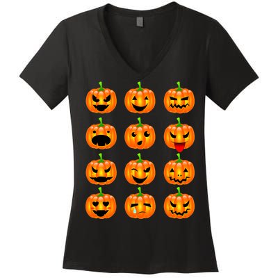 Halloween Pumpkin Emojis Smiley Face Women's V-Neck T-Shirt