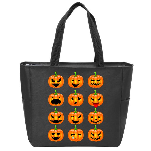 Halloween Pumpkin Emojis Smiley Face Zip Tote Bag