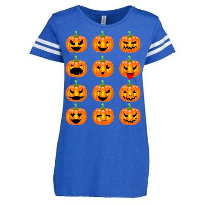 Halloween Pumpkin Emojis Smiley Face Enza Ladies Jersey Football T-Shirt