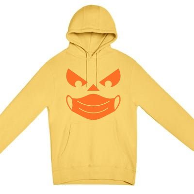 Halloween Pumpkin Face Mask Social Distancing Premium Pullover Hoodie