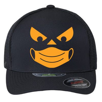 Halloween Pumpkin Face Mask Social Distancing Flexfit Unipanel Trucker Cap