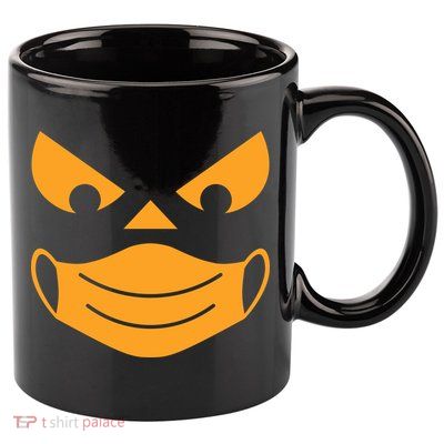 Halloween Pumpkin Face Mask Social Distancing 11oz C Handle Ceramic Mug