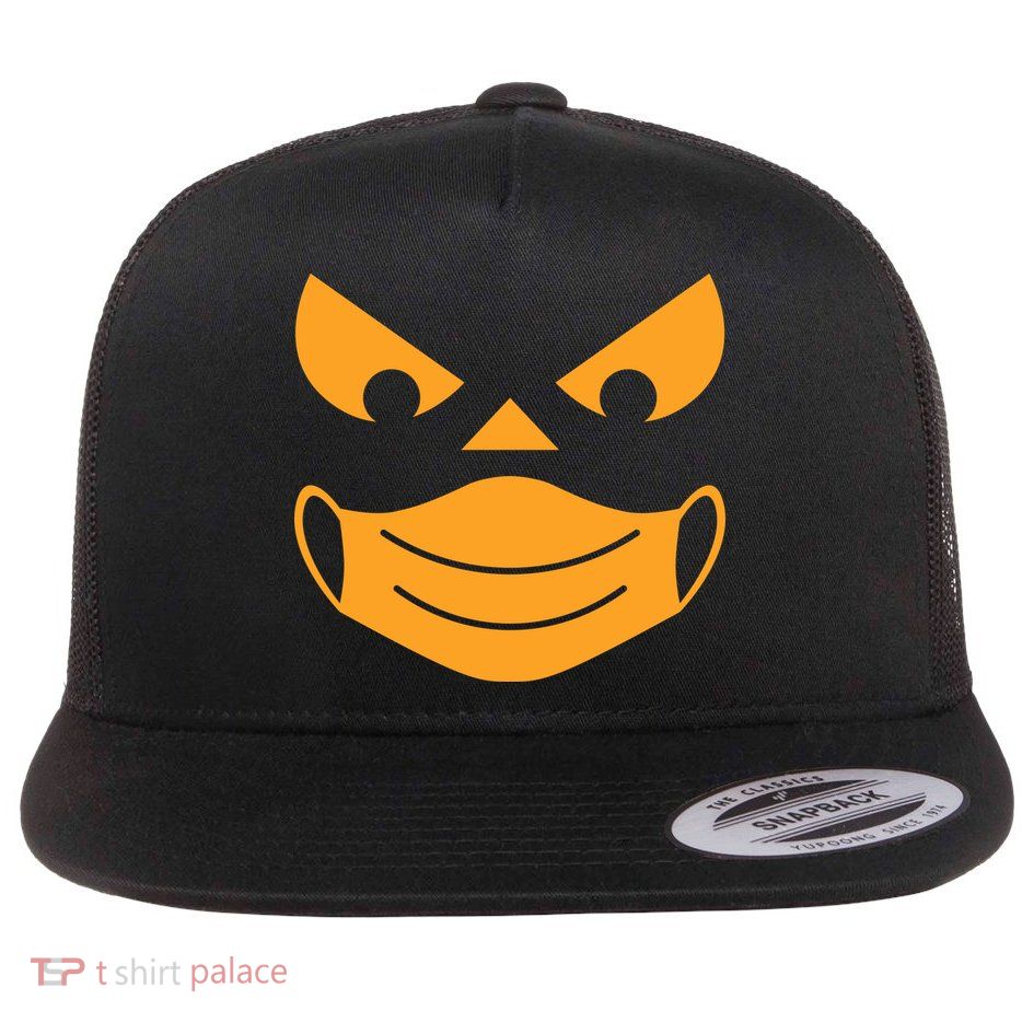 Halloween Pumpkin Face Mask Social Distancing Flatbill Hat