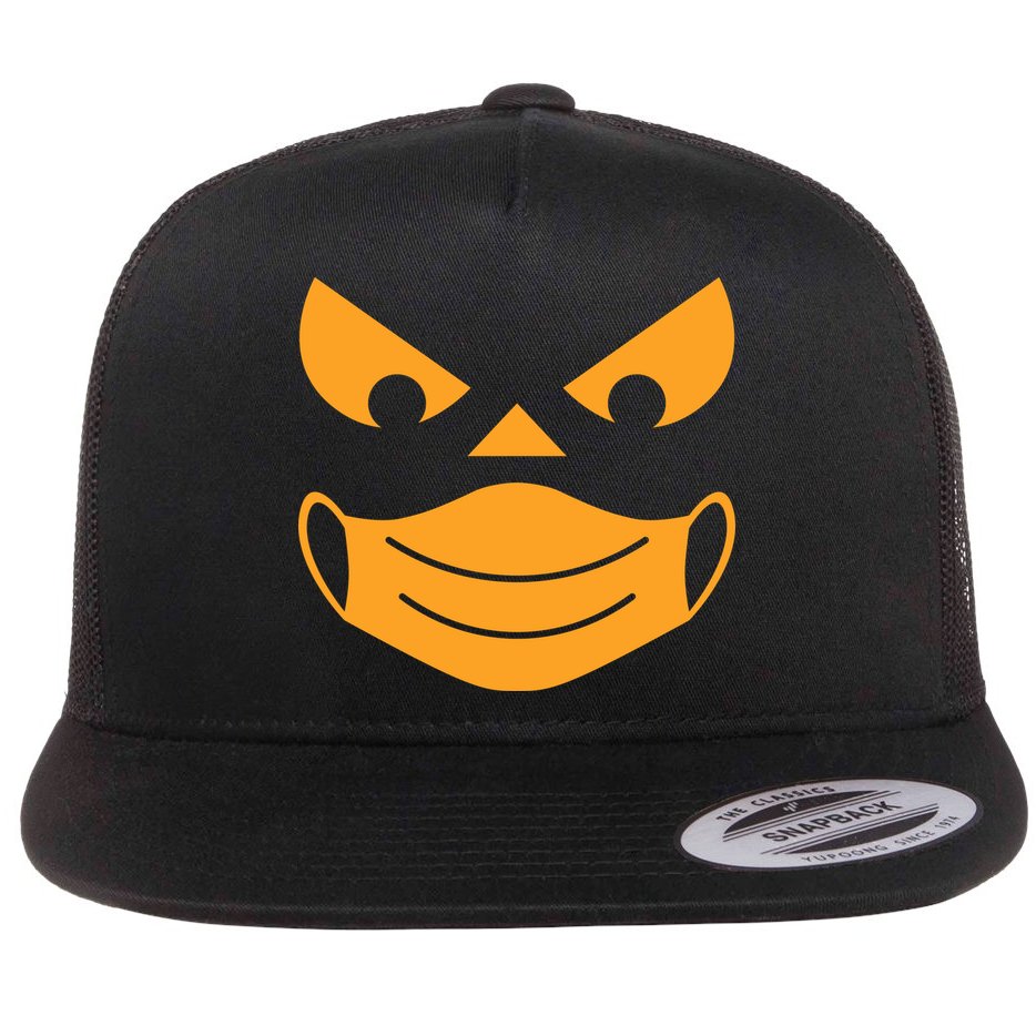 Halloween Pumpkin Face Mask Social Distancing Flat Bill Trucker Hat