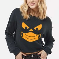 Halloween Pumpkin Face Mask Social Distancing Cropped Pullover Crew