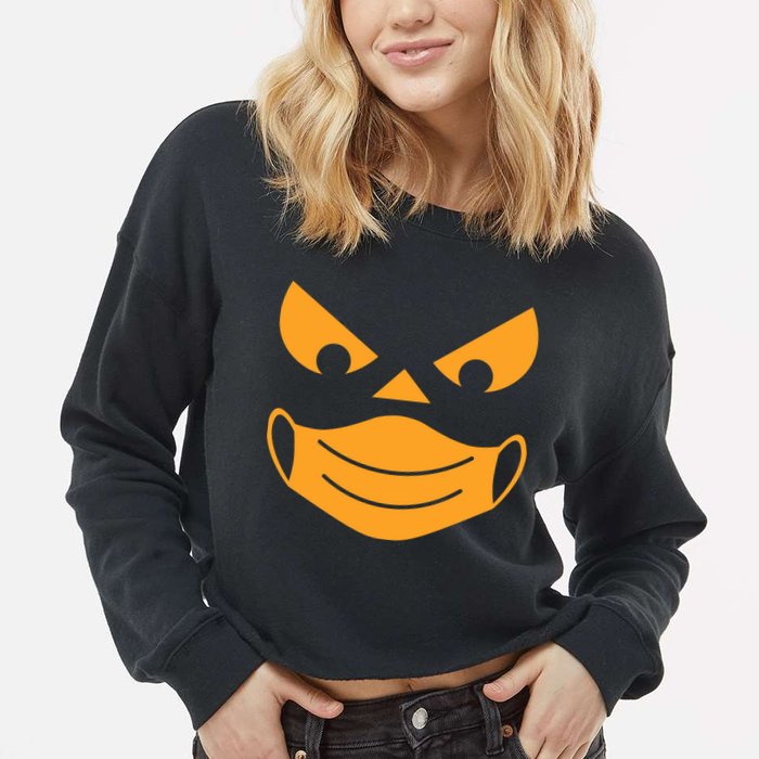 Halloween Pumpkin Face Mask Social Distancing Cropped Pullover Crew