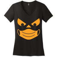 Halloween Pumpkin Face Mask Social Distancing Women's V-Neck T-Shirt