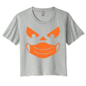 Halloween Pumpkin Face Mask Social Distancing Women's Crop Top Tee