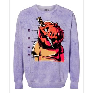 Halloween Pumpkin Head Knife Mug Shot Colorblast Crewneck Sweatshirt