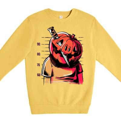 Halloween Pumpkin Head Knife Mug Shot Premium Crewneck Sweatshirt