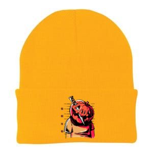 Halloween Pumpkin Head Knife Mug Shot Knit Cap Winter Beanie