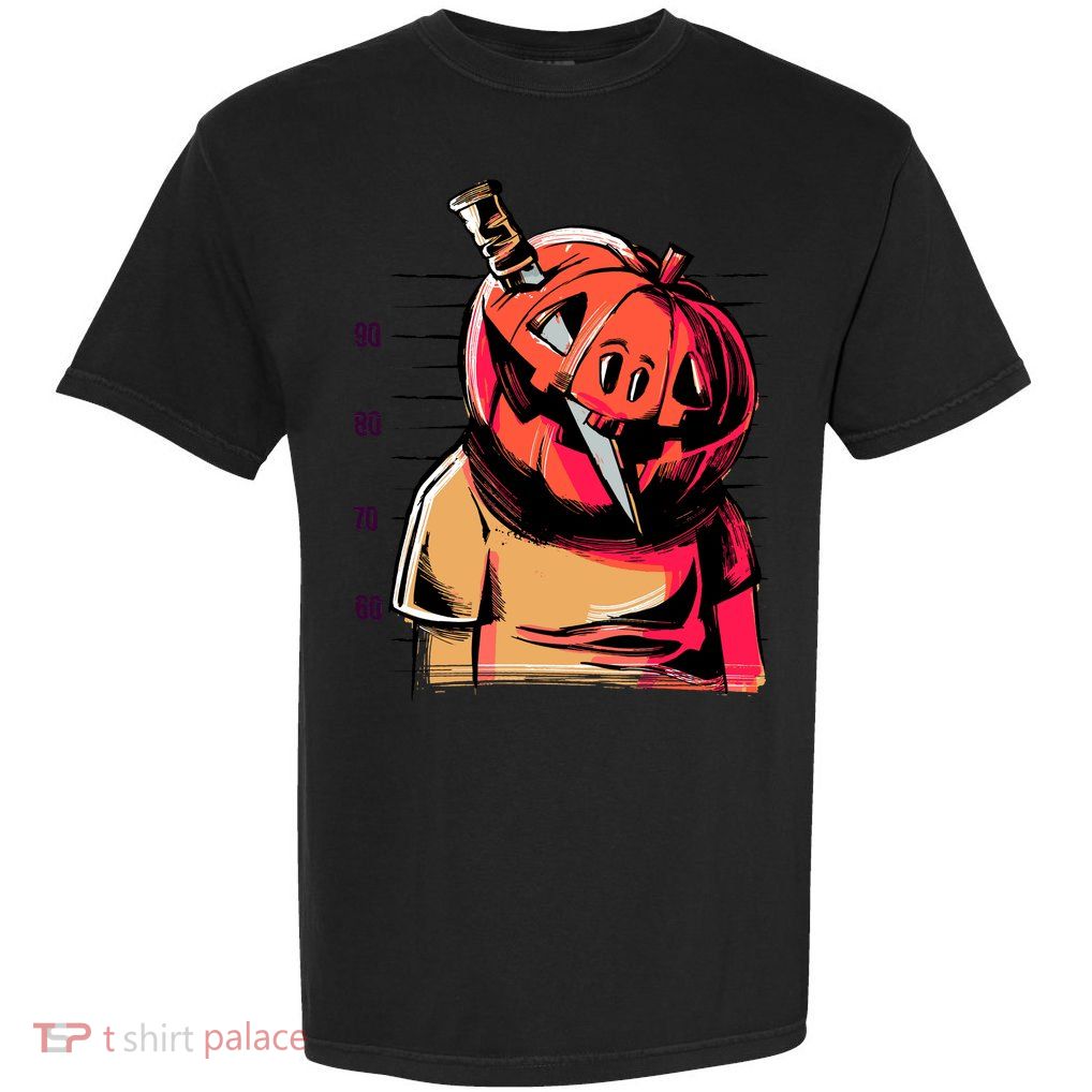 Halloween Pumpkin Head Knife Mug Shot Garment-Dyed Heavyweight T-Shirt