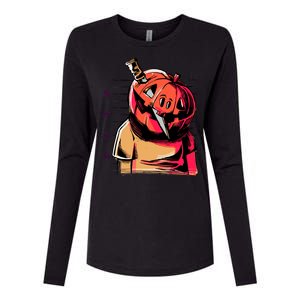 Halloween Pumpkin Head Knife Mug Shot Womens Cotton Relaxed Long Sleeve T-Shirt