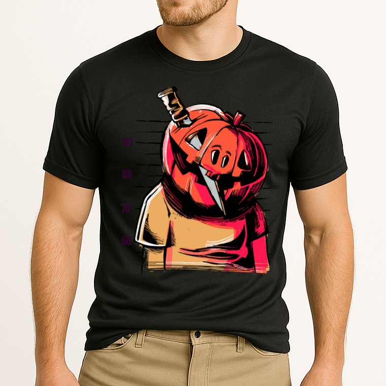 Halloween Pumpkin Head Knife Mug Shot Cooling Performance Crew T-Shirt