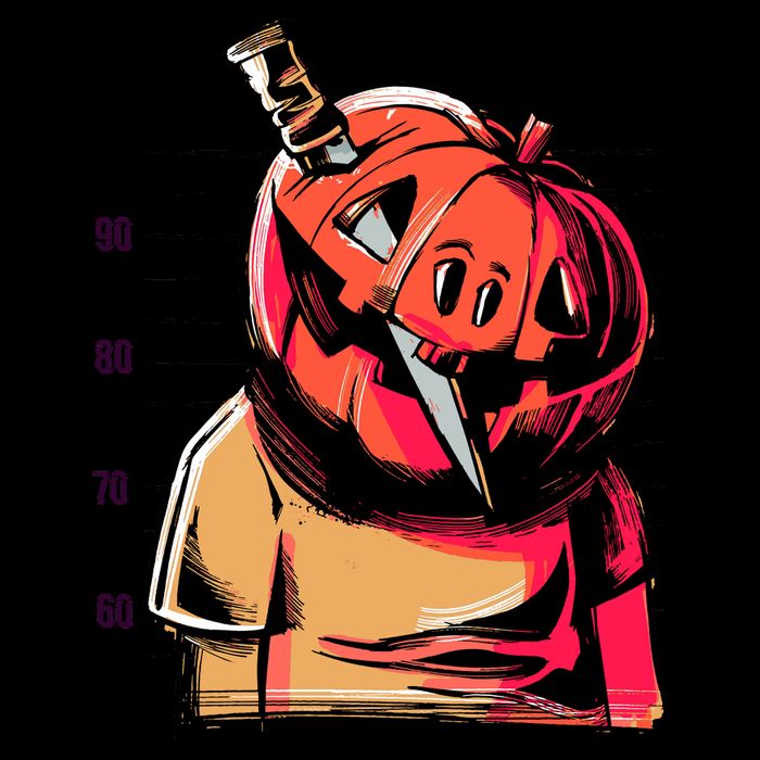 Halloween Pumpkin Head Knife Mug Shot Cooling Performance Crew T-Shirt