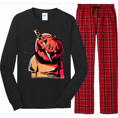 Halloween Pumpkin Head Knife Mug Shot Long Sleeve Pajama Set