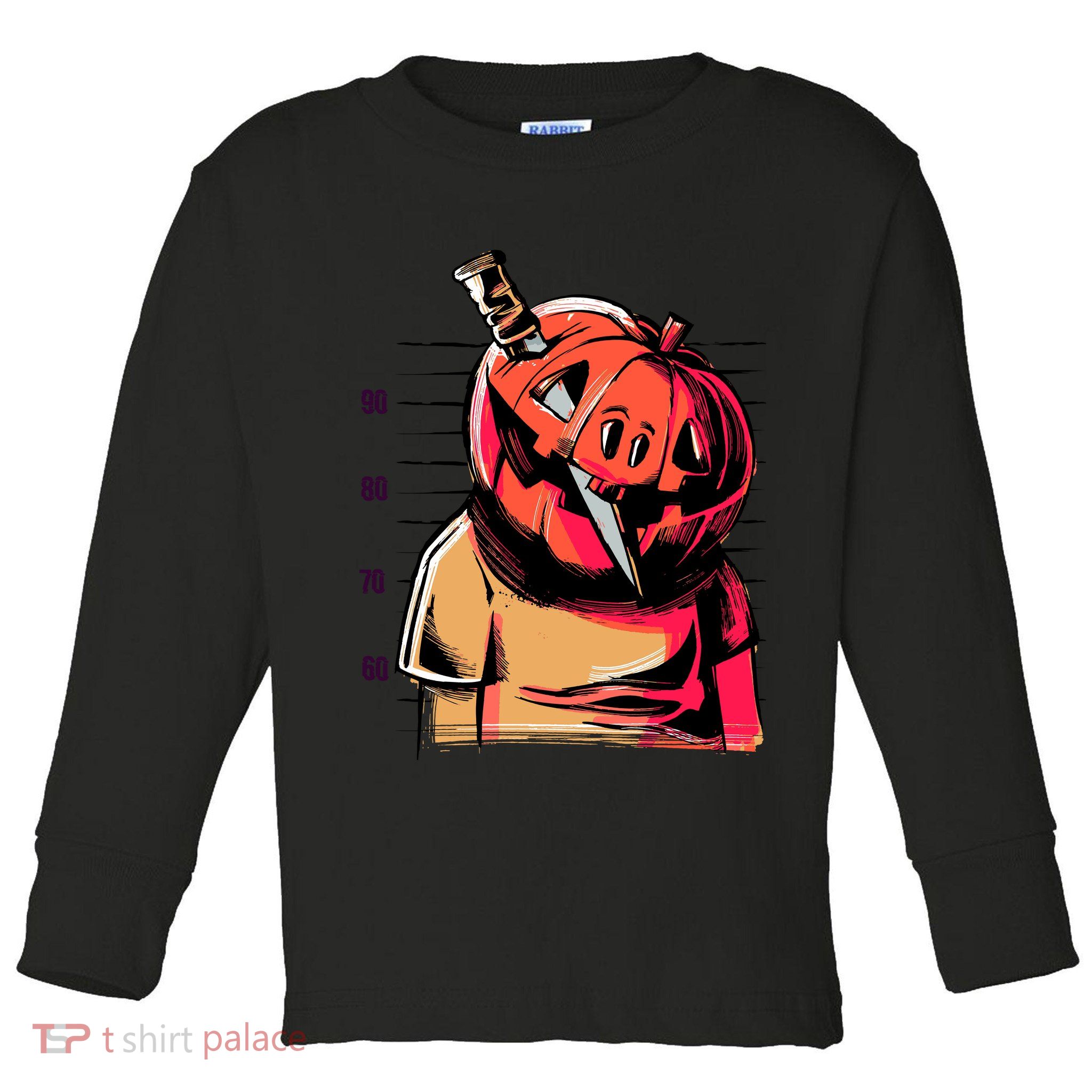 Halloween Pumpkin Head Knife Mug Shot Toddler Long Sleeve Shirt