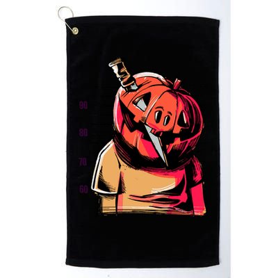 Halloween Pumpkin Head Knife Mug Shot Golf Towel