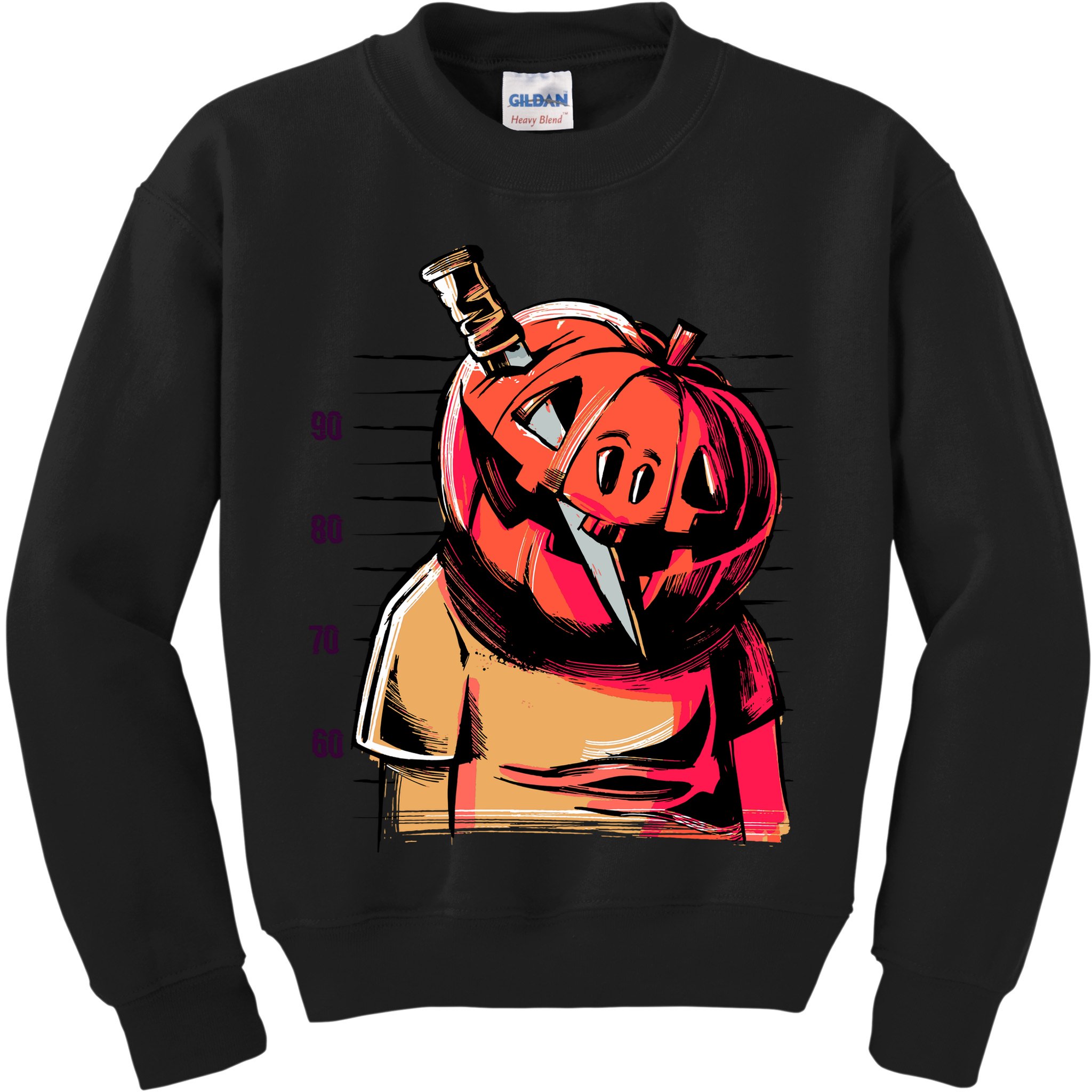 Halloween Pumpkin Head Knife Mug Shot Kids Sweatshirt