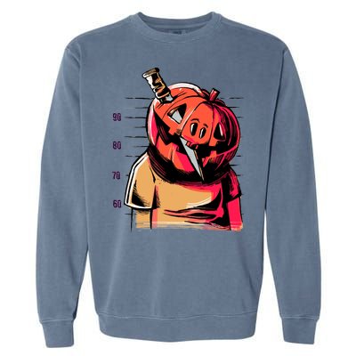 Halloween Pumpkin Head Knife Mug Shot Garment-Dyed Sweatshirt