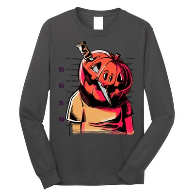 Halloween Pumpkin Head Knife Mug Shot Long Sleeve Shirt