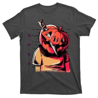 Halloween Pumpkin Head Knife Mug Shot T-Shirt