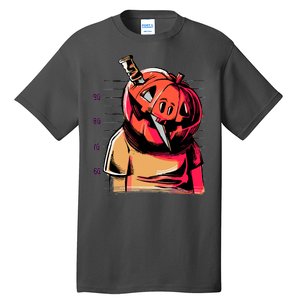 Halloween Pumpkin Head Knife Mug Shot Tall T-Shirt