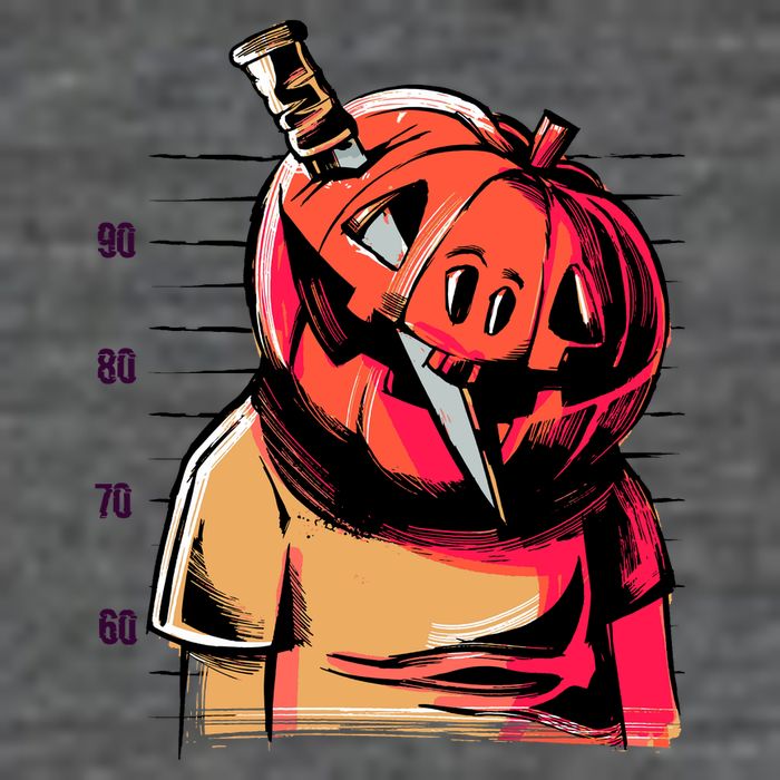 Halloween Pumpkin Head Knife Mug Shot Tall T-Shirt