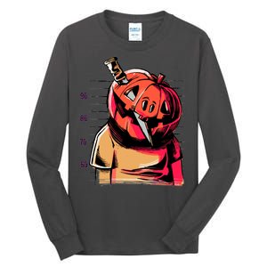 Halloween Pumpkin Head Knife Mug Shot Tall Long Sleeve T-Shirt