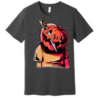 Halloween Pumpkin Head Knife Mug Shot Premium T-Shirt