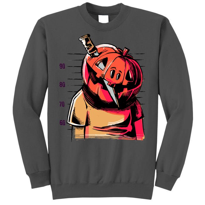 Halloween Pumpkin Head Knife Mug Shot Tall Sweatshirt