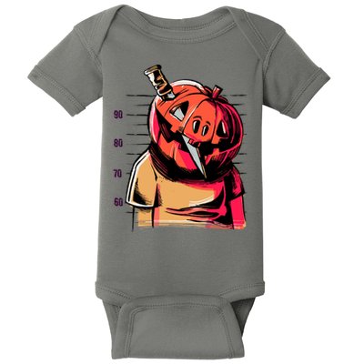Halloween Pumpkin Head Knife Mug Shot Baby Bodysuit