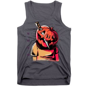 Halloween Pumpkin Head Knife Mug Shot Tank Top