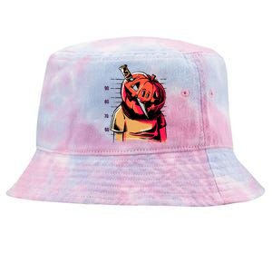 Halloween Pumpkin Head Knife Mug Shot Tie-Dyed Bucket Hat