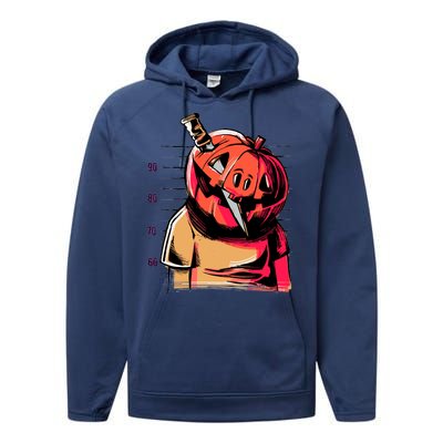 Halloween Pumpkin Head Knife Mug Shot Performance Fleece Hoodie