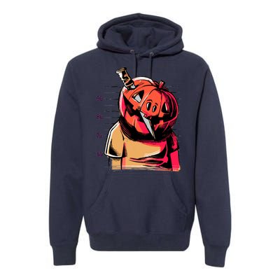 Halloween Pumpkin Head Knife Mug Shot Premium Hoodie