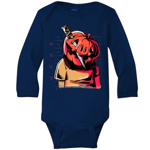 Halloween Pumpkin Head Knife Mug Shot Baby Long Sleeve Bodysuit