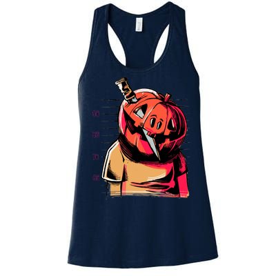 Halloween Pumpkin Head Knife Mug Shot Women's Racerback Tank